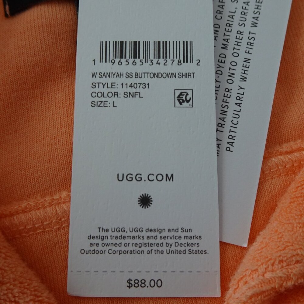 UGG Saniyah Button Down Top Women's Size L Orange Short Sleeve Terry Cloth Crop - Picture 7 of 10
